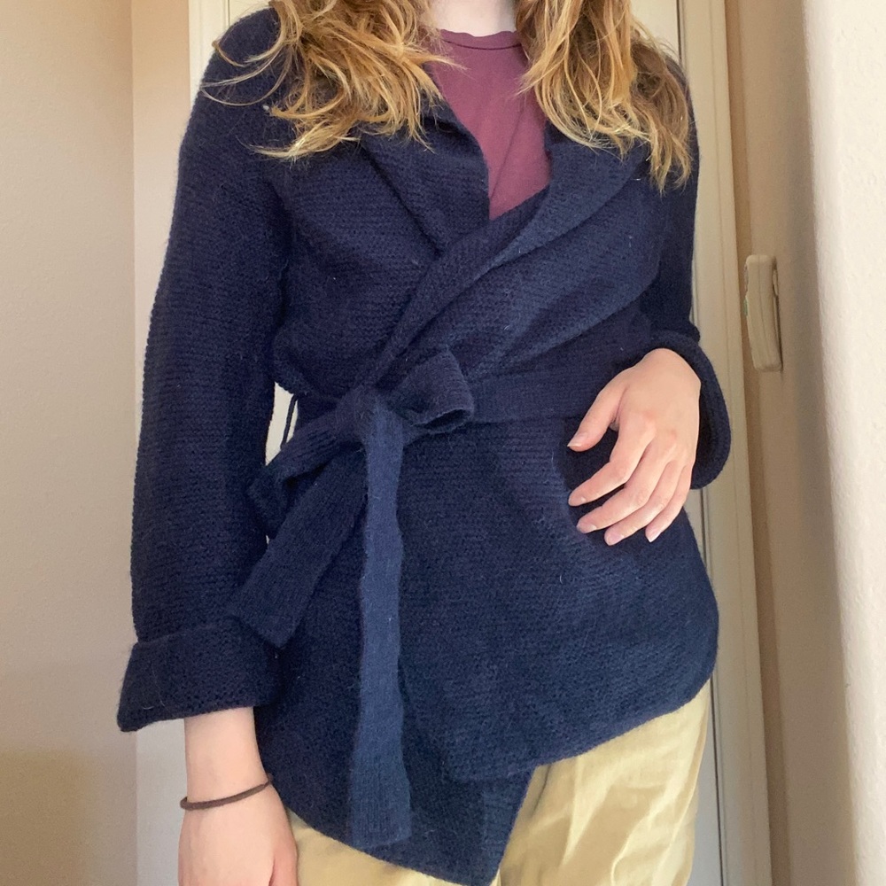 Boden Navy Wrap Cardigan with Tie